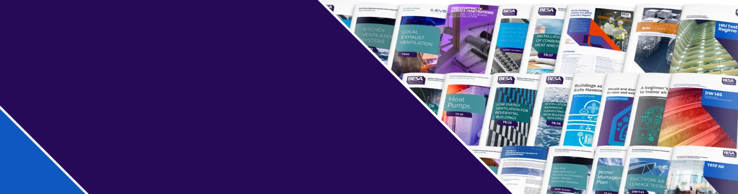 Hero banner showing a range of BESA publications including guides, technical standards, and industry resources.