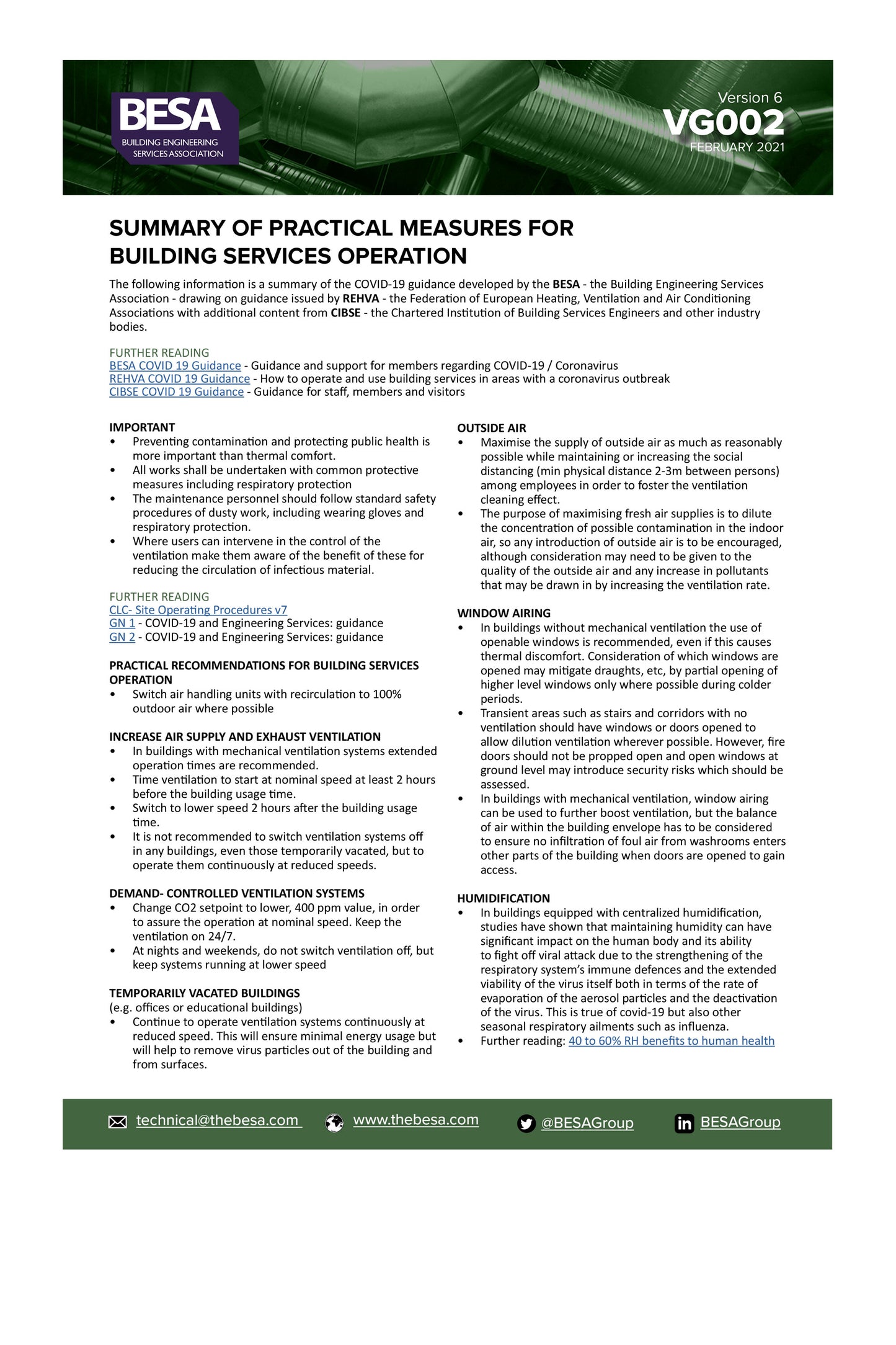 Practical measures for building services operation, a BESA publication.