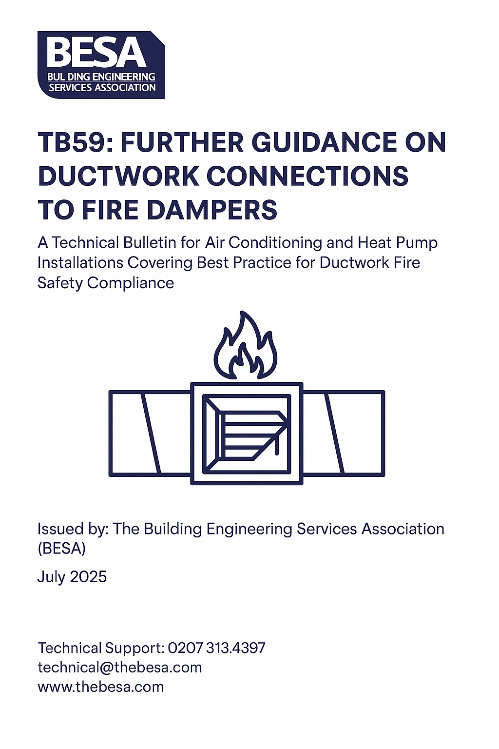 Cover of technical bulletin TB59 on ductwork connections to fire dampers, published by BESA.