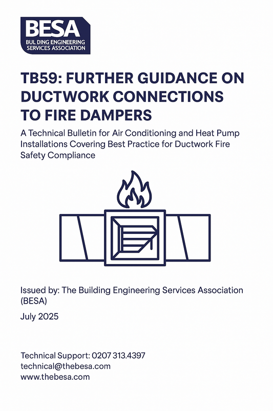 Cover of technical bulletin TB59 on ductwork connections to fire dampers, published by BESA.